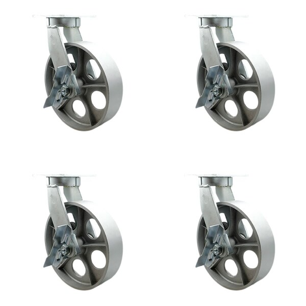 12'' Heavy Duty Semi Steel Cast Iron Swivel Caster Set with Brakes, 4PK